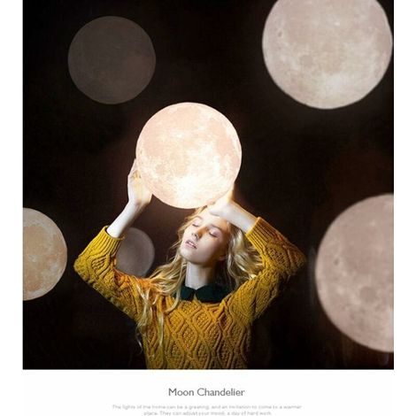 3D-Mond-Kronleuchter – Mond-Deckenleuchte, Mond-Pendelleuchte, Mond-Beleuchtung für Restaurant, Bar, Zuhause, Kinderzimmer, LED-Kronleuchter (Leuchtmittel nicht enthalten), 20 cm (1/4)