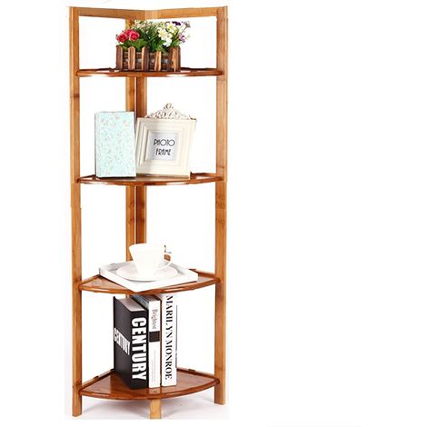 Woltu – Etagère d'angle en bambou 4 niveaux – Dimensions 27x38x120 cm – Matériaux écologiques – Charge maximale 4kg