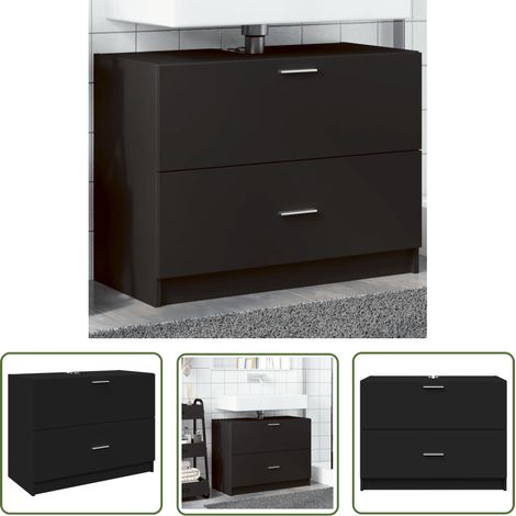 The Living Store Armoire d'évier noir 78x37x59 cm bois d'ingénierie - Meuble De Salle De Bain - Armoire De Lavabo - Rangement Salle De Bain - Évier Noir - Meuble Sous Vasque (1/5)