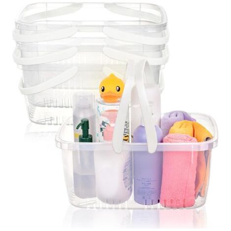Set di 4 mensole in plastica per doccia con maniglia pieghevole, contenitore portatile con foro di drenaggio per bagno, cucina, dormitorio, gel doccia, shampoo, cosmetici (1/5)
