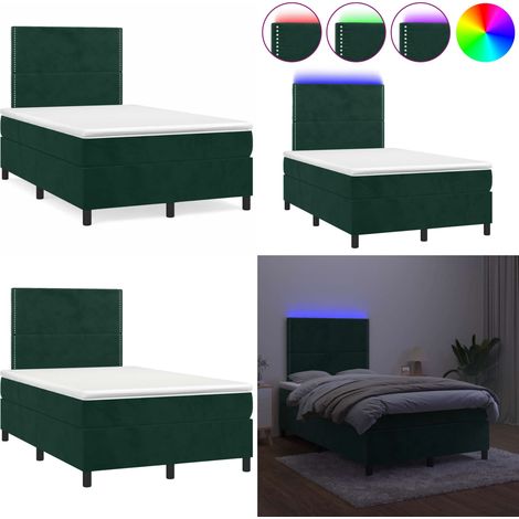 Sommier à lattes de lit avec matelas LED vert foncé 120x190 cm - Lit Plateforme - Lit Velours - Lit Design - Lit Avec Éclairage Led - Matelas À Ressorts Ensachés - Home & Living (1/5)