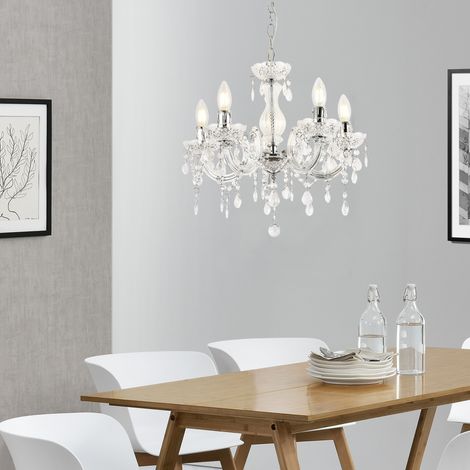 Lampadario a 5 Bracci con Cristalli Artificiali Lampada da Soffitto a 5 Fonti Luce Struttura Trasparente - lux.pro
