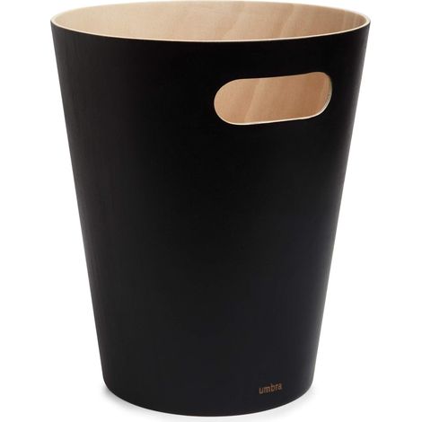 Poubelle En Bois - Design Courbé - Finition Intérieure Bois Naturel Et Extérieure Teintée - Pour Salon Bureau Salle De Bain - 1 Pièce (1/5)