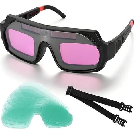 Gafas de soldadura con atenuación automática y filtro solar，incluyen 10 lentes de repuesto y una goma para el pelo，plasma y esmerilado (1/5)