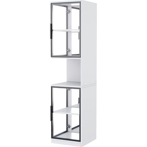 Vitrina LED blanca de 205 cm con puertas de cristal dobles y fondo espejado (1/5)