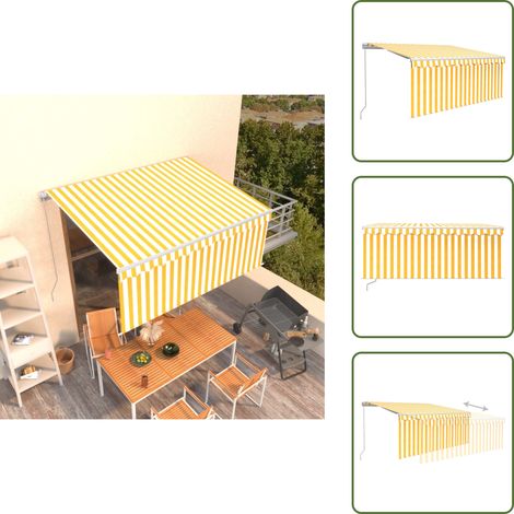 The Living Store Auvent manuel rétractable avec store 3x2,5 m Jaune et blanc - Auvent rétractable (1/5)