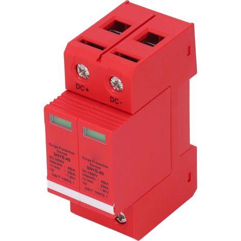 SNYE-40 Parafoudre orange-rouge 40 kA pour boîtiers de distribution d'énergie photovoltaïque, armoires, coffrets de compteurs, boîtes de jonction 1000 V CC - Parafoudre bipolaire (1/5)