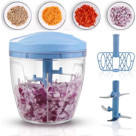 Hachoir Manuel À Main - Lame En Acier Inoxydable Trempé - Cuve De 1 L (4 Tasses) - Pour Légumes Fruits Ail Oignons - 1 Pièce (1/5)