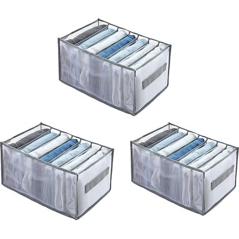 Organiseur de penderie, Système de rangement pliable Penderie 7 compartiments pour pantalons, vêtements, Tshirts, 36x25x20cm - 3 Pièces