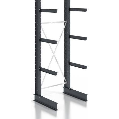 STIER Kragarmregal schraubbar einseitig 1 Feld mit 3 Ebenen 1280x2550x800mm (1/5)