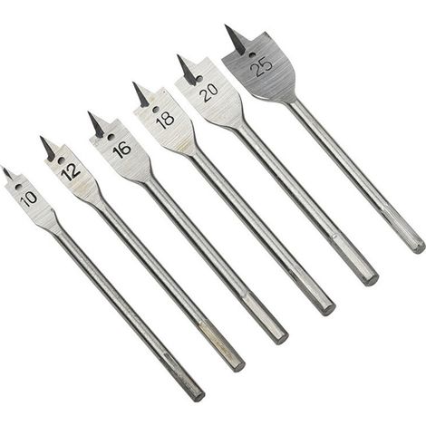 Set di 6 punte piatte per legno: 10, 12, 16, 18, 20 e 25 mm, set di 6 punte per legno, set professionale di punte piatte per legno, punte piatte per legno, utensili per la lavorazione del legno (10/12
