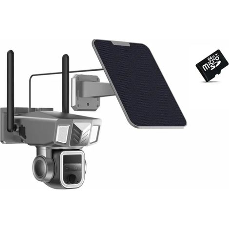 Caméra de sécurité à Domicile 2K 8MP 4G 20X Zoom Double Objectif caméra panoramique CCTV sécurité extérieure Solaire alimenté par Batterie caméra projecteur sirène Alarme(WiFi Add 64GB Card) (1/5)