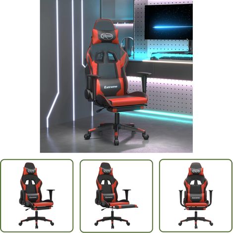 The Living Store Gaming-Stuhl mit Massage & Fußstütze Schwarz & Rot Kunstleder - Gaming-Stuhl - Gamer Chair - Bürostuhll - Schreibtischstuhl - Ergonomischer Stuhl (1/5)