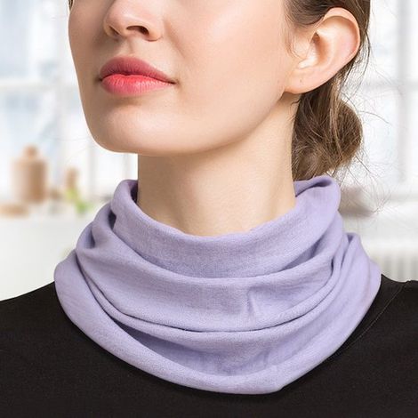 Foulard chaud en laine unie pour femme, double épaisseur, polyvalent, idéal pour l'automne et l'hiver, petit foulard tricoté (32 x 19 cm) - violet clair (1/4)