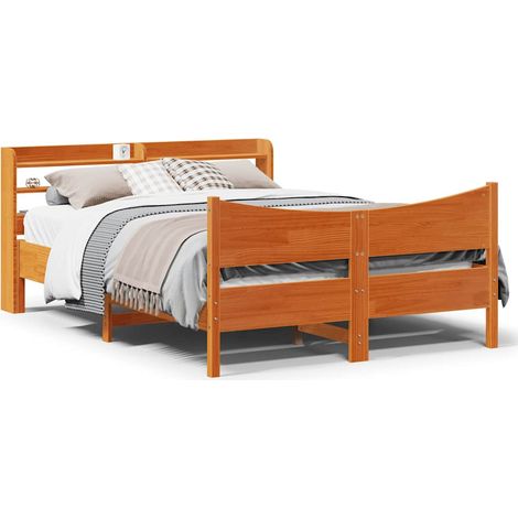 vidaXL Estructura cama con cabecero madera pino marrón cera 150x200 cm (1/5)