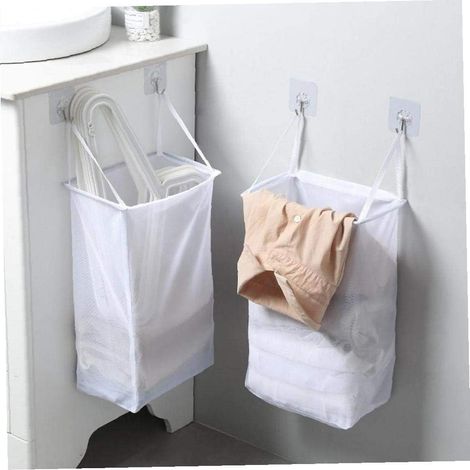 Panier à Linge Hamper Punch Gratuit Accueil Tenture Stockage Laver Le Linge Pliable adhésif Crochet Organisateur Mesh-Fei Yu (1/5)