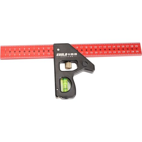 Squadra combinata da 300 mm, righello angolare multifunzionale in lega di alluminio con livella a bolla, squadra combinata per la lavorazione del legno con angoli da 45 a 90 gradi (1/2)