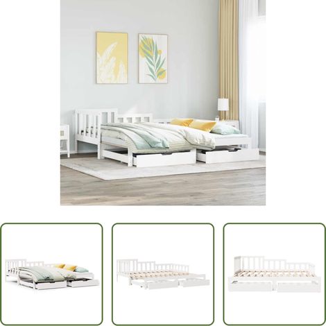 vidaXL Doppelbett - Tagesbett Ausziehbar mit Schubladen ohne Matratze Weiß 90x190cm (1/5)