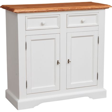 Küchenschrank im Country-Stil aus massivem Lindenholz mit antikierter weißer Struktur und Platte mit natürlichem Finish L110xPR4
