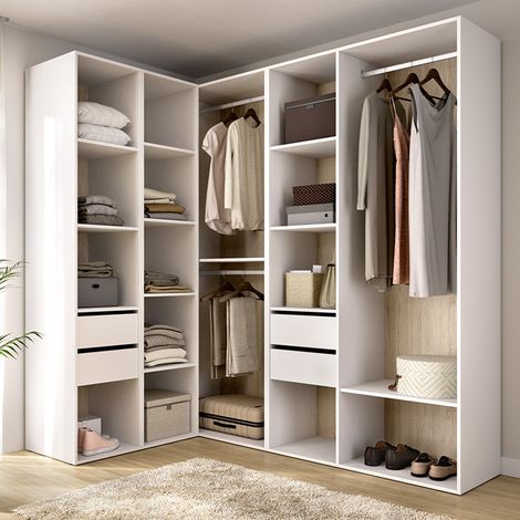 Großer Kleiderschrank Boughton, Modulares Schlafzimmer-Wandsystem, 12 Fächer, Kleiderstange, 186x205H cm Weiß (1/5)