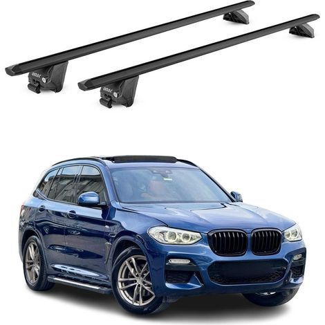 OMAC Dachträger Aluminium TÜV geprüft für BMW X3 G01 2017-2024 – Für integrierte Dachreling – T Nut – Max 100 kg – 2 Schlösser Schwarz (1/5)