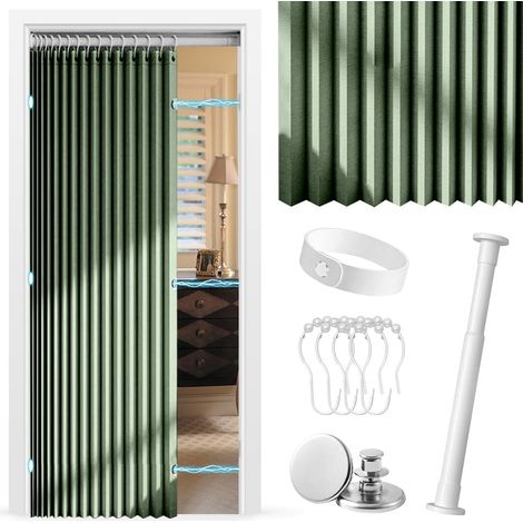 Thermal Door Curtain, Cold Protection, 200 x 120 cm (H x W) with Telescopic Rod for Bedroom Door, 90-110 cm, Opaque and Blackout Curtain for Bathroom, Bedroom (1/5)