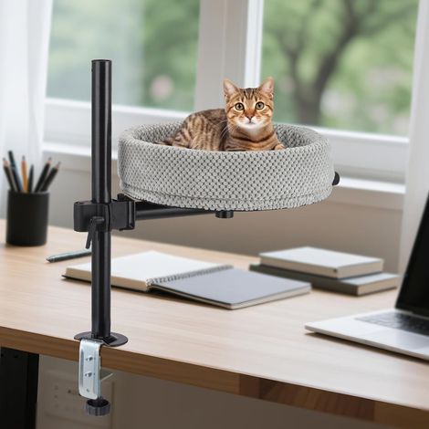 1 Lit pour chat, Rotatif 360°, Hauteur réglable, Métal et bois, Pour bureau jusqu'à 8,8 cm