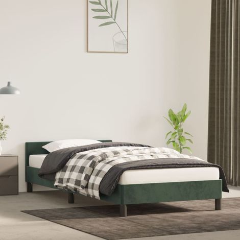Lit adulte,Cadre de lit et tête de lit pour enfants,adolescents,Facile à Assembler Vert foncé 90x200 cm Velours XZZ684774 (1/5)