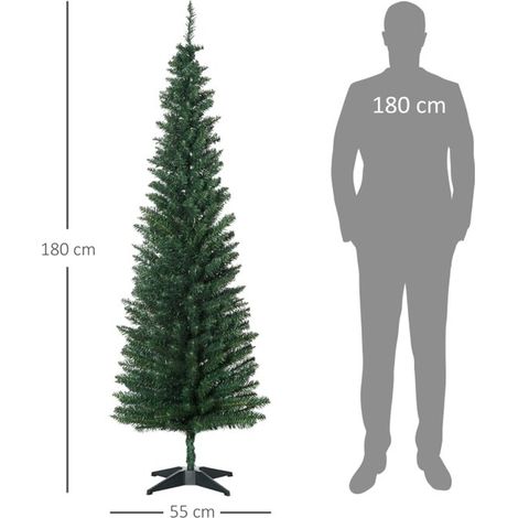 Árbol de Navidad, Árbol de Navidad artificial, Árbol Navidad forma lápiz, 1,8 metros altura, 390 puntas ramas realistas soporte plástico, Verde (1/5)