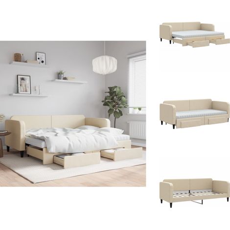 Lit de jour avec gigogne et tiroirs crème 80x200 cm tissu - Canapé Convertible - Lit Gigogne - Meuble Multifonctionnel - Lit D'appoint - Rangements Intégrés (1/5)