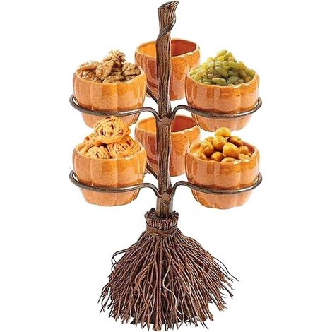 Bol à goûter d'Halloween - Bol à goûter citrouille d'Halloween avec balai - Porte-bonbons - Dessert - Rangement pour les goûters d'Halloween (1/5)