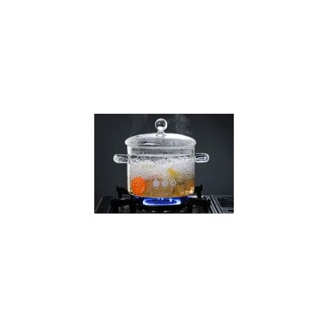 1,5 l / 50 oz Pot en Verre pour Cuisine, Pot De Cuisson en Verre, Mini Cocotte Multifonctionnel, Marmite en verre transparent résistant aux hautes températures avec double poignée et couvercle
