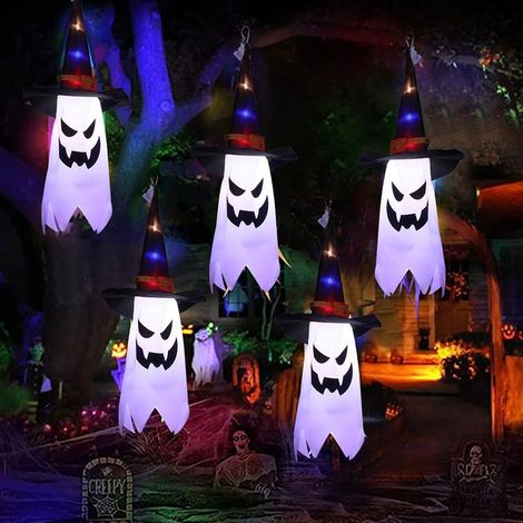 Lampe fantôme suspendue citrouille lumineuse LED d'Halloween, lampe chapeau de magicien lumineuse pour décoration de bar à domicile (1/5)