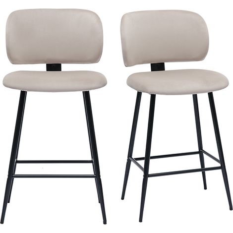 Barhocker aus taupefarbenem Samtstoff und schwarzem Metall H70 cm (2er-Set) ATRIUM