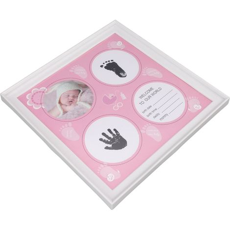 Kit d'empreintes de mains et de pieds pour nouveau-nés (garçons et filles) - Cadre en plastique résistant à l'usure - Rose (1/5)