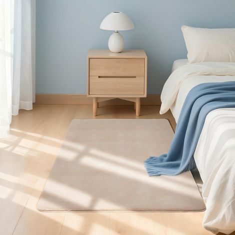 Tapis de Cuisine Uni 60x100cm, Moelleux Poils Courts, Antidérapant et Lavable en Machine, Confort Idéal pour Couloir, Porte, Passage, Cuisine Devant Evier, Chambre, Décoratif, Beige (1/5)