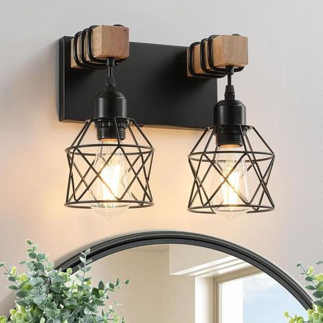 Lampe Murale Industrielle 2 Lumières - Éclairage Salle de Bain Lumière Chaude - Ampoule ST64 Incluse - Style Moderne pour Vanité et Intérieur (1/4)