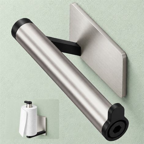Mai & Mai Toilettenpapierhalter ohne Bohren, Klopapierhalter WC aus Edelstahl, Toilettenpapier Halterung Rollenhalter Matt schwarz + Nickel gebürstet Lino-02 (1/5)
