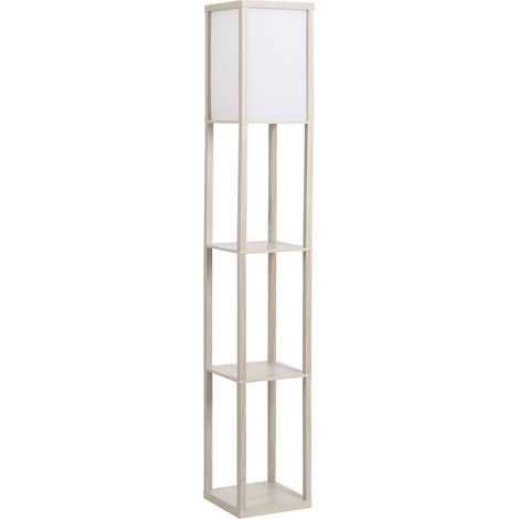 Lámpara de pie con 3 estantes de MDF blanco y efecto roble 26 x 26 x 160 cm E27 (1/5)