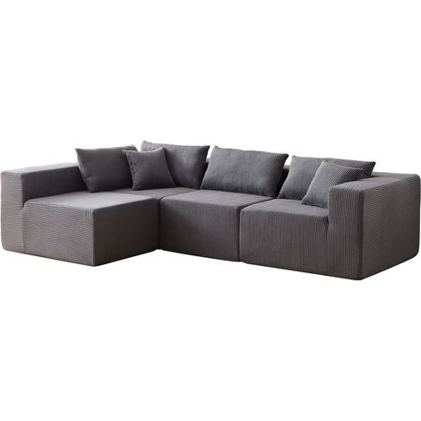 ELVMI Sofá Modular en L de 4 Piezas sin Montaje Módulos Fáciles de Mover para Salón y Dormitorio en Pana Gris (1/5)