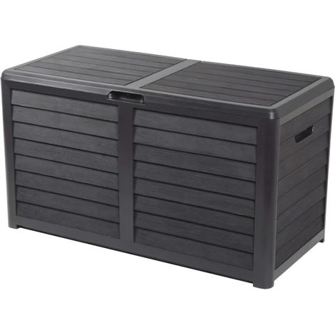 EDA – Coffre de jardin 420 L – Décor effet bois – Cadenassable – Poignées intégrées – Résistant aux UV – Pour extérieur et intérieur