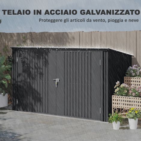 Lot de 3 poubelles en acier gris foncé 240L, avec couvercle et 2 portes, dimensions 233x105x118.5/133 cm.