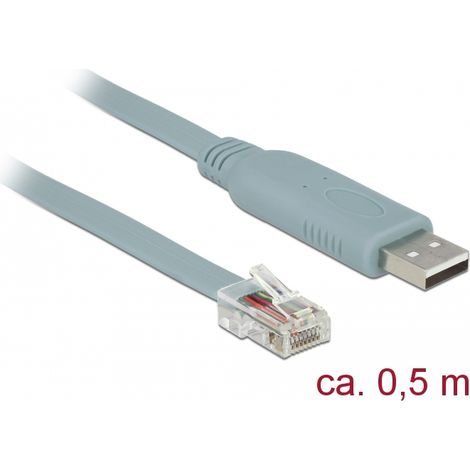Delock Adaptador USB 2.0 Tipo-A macho  1 x Serial RS-232 RJ45 macho 0,5 mÂ gris