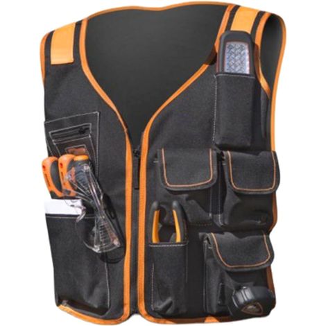 Gilet À Outils - Gilet De Travail En Tissu Oxford - 60 X 51 Cm - Noir - Pour Maintenance Électrique Et Bâtiment - 1 Pièce (1/5)