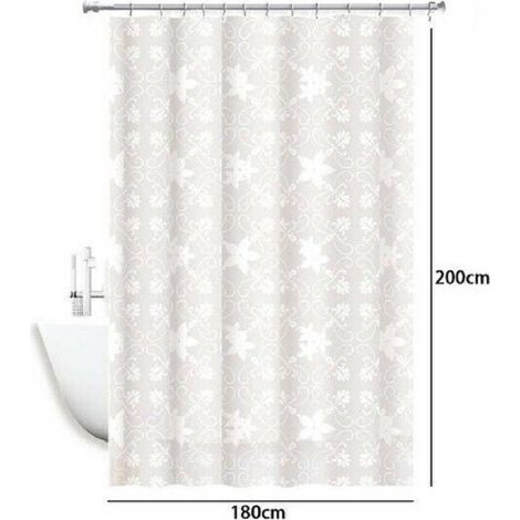 Trade Shop - Cortina De Ducho Impermeable Antimoho 180x200cm Anillas De Baño Mayolica Blanca 69511 -