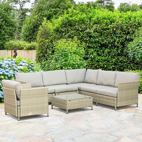 Conjunto modular de jardín de ratán PE de 7 piezas con cojines, color beige. (1/5)