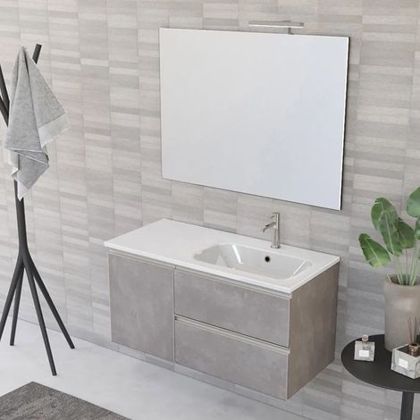 Mobile bagno sospeso 100 cm Master grigio con lavandino e specchio (1/5)
