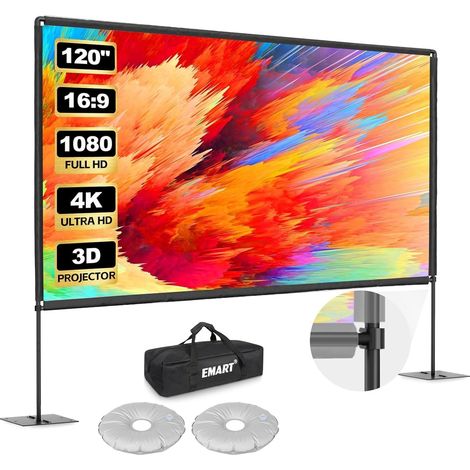 Écran Projection sur Pied 120 Pouces, Ecran Projecteur 16:9 HD 4K Projector Screen, Portable, Intérieur, Transport, Base Robuste, Jardin, Fêtes, Home Cinéma (1/5)