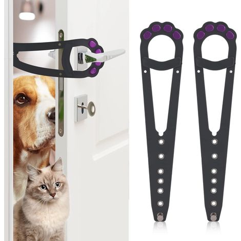 NineClouds Lot de 2 supports pour chat avec serrure de porte, sangle de porte réglable pour loquet de porte pour chat (gris) (1/5)