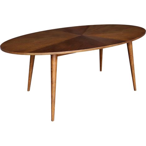 Oval Dining Table in Rubberwood and Oak Veneer – Walnut Finish, Seats 6 – L 190 x W 100 x H 75 cm – Diane